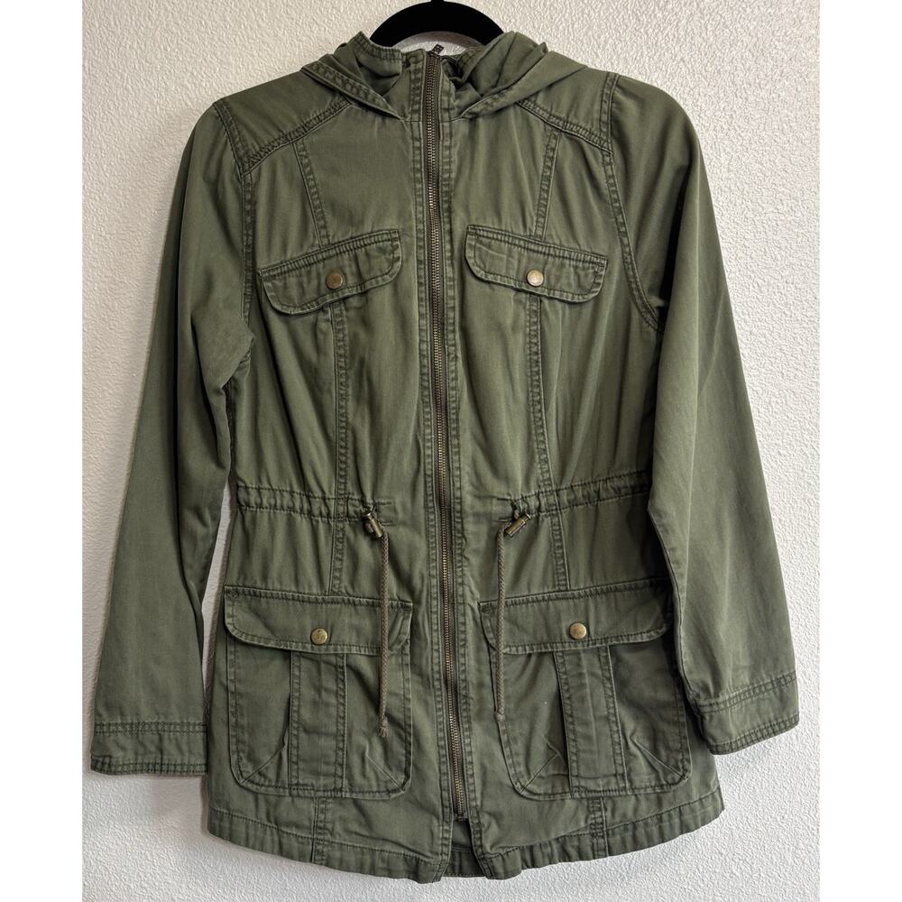 Utility Trucker Jacket Army Green Grunge Y2K Drawstring Granola Women's Size S